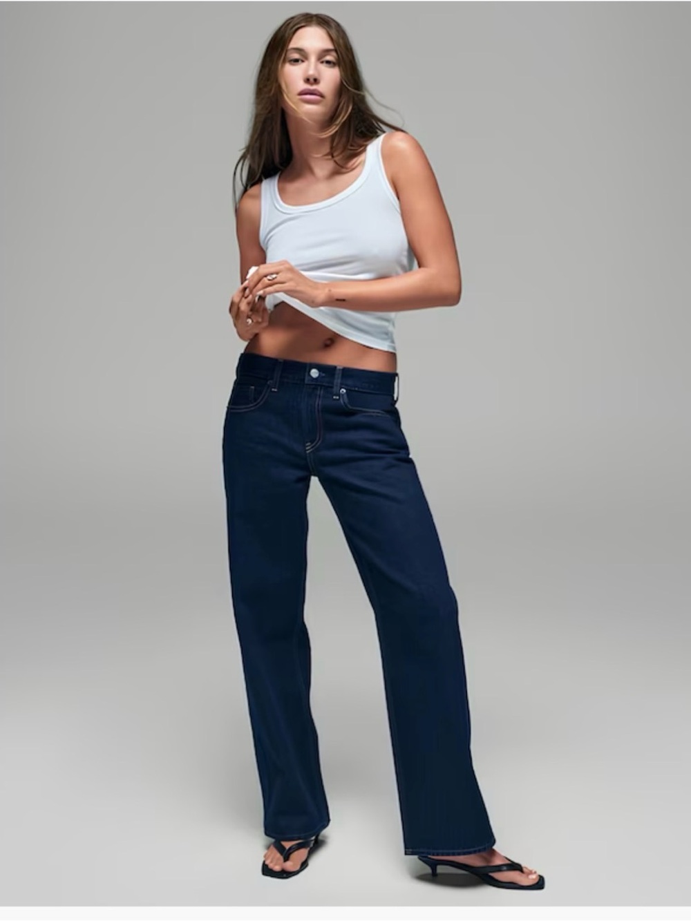 Hailey Bieber Low Rise Loose Jeans in Midnight Indigo